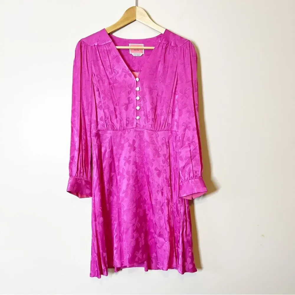 Kate Spade Jewel Button Bow Jacquard Dress Pink Size 6 NWT‎